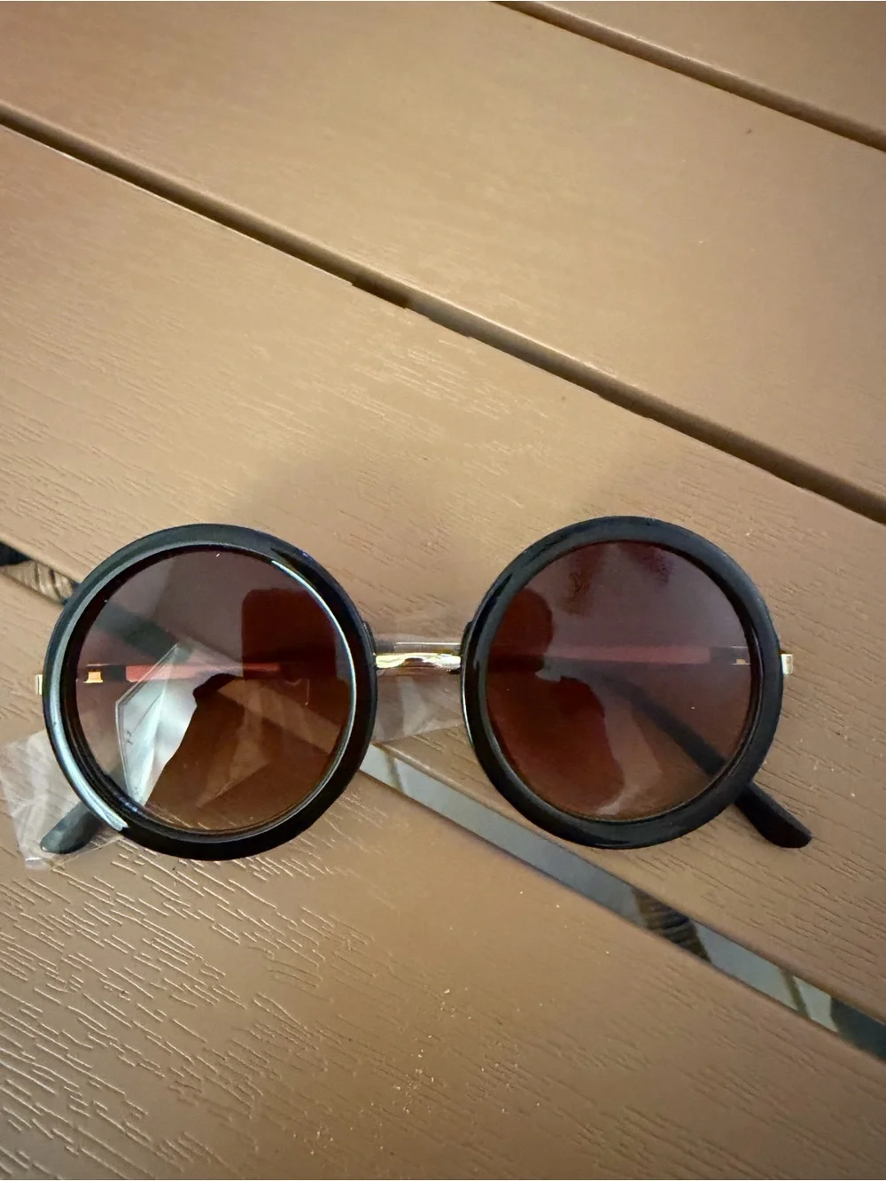 Round Black Frame Sunglasses with Brown Lenses - Women's Fashion